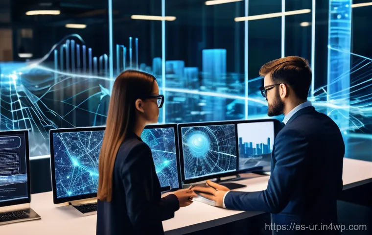 조직 목표 달성을 위한 네트워크 설계 전략 - **Prompt 1: The Adaptive Digital Frontier**
    "A vibrant, high-tech office environment, possibly w...