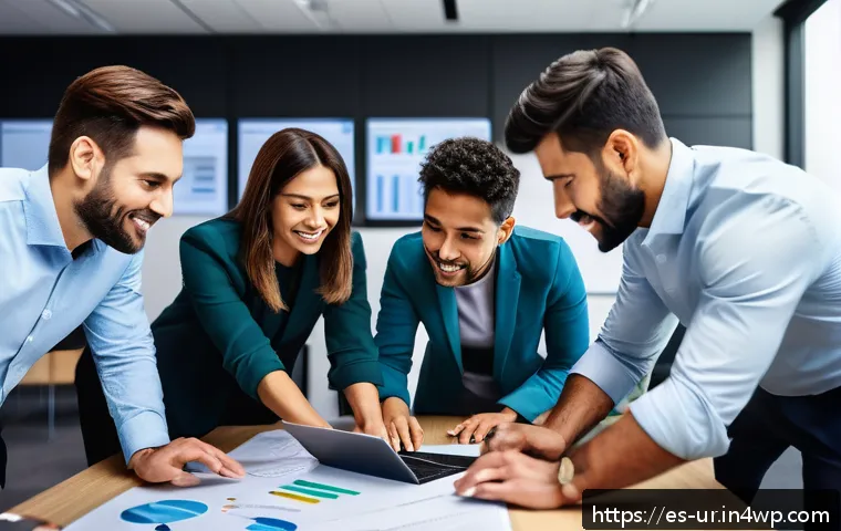 대규모 프로젝트를 위한 네트워크 조직 설계 - A dynamic, modern office environment showing a diverse team of Hispanic professionals collaborating ...