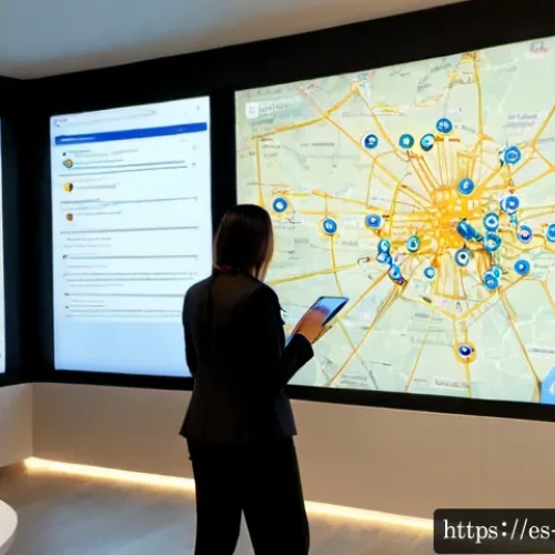 Home 17 네트워크 조직 설계에서의 디지털 트랜스포메이션 - Photorealistic digital transformation workshop in a modern Madrid business hub, diverse Spanish and ...